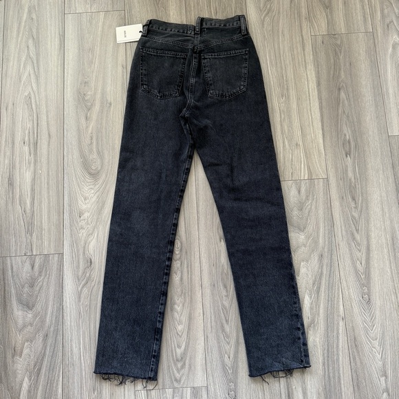 Agolde Crisscross Straight Jeans Raw Hem Organic Cotton Denim Shambles Black 23 - Picture 2 of 6